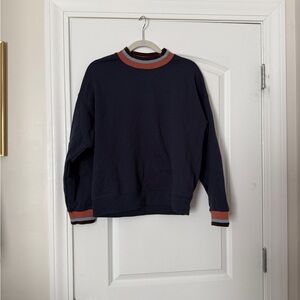 Madewell Navy mock-neck Sweatshirt with Rust Trim